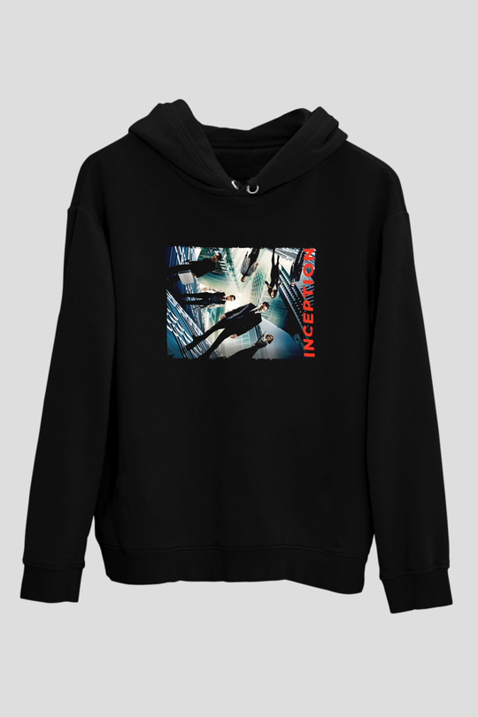 Unisex Başlangıç (Inception) Baskılı Siyah Kapüşonlu Sweatshirt