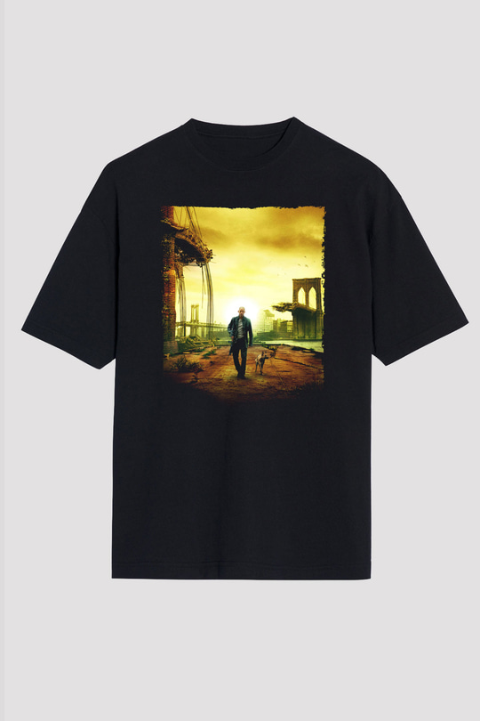 Unisex Ben Efsaneyim (I Am Legend) Baskılı Siyah Oversize Tshirt