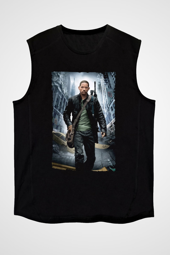 Unisex Ben Efsaneyim (I Am Legend) Baskılı Siyah Kolsuz T-shirt