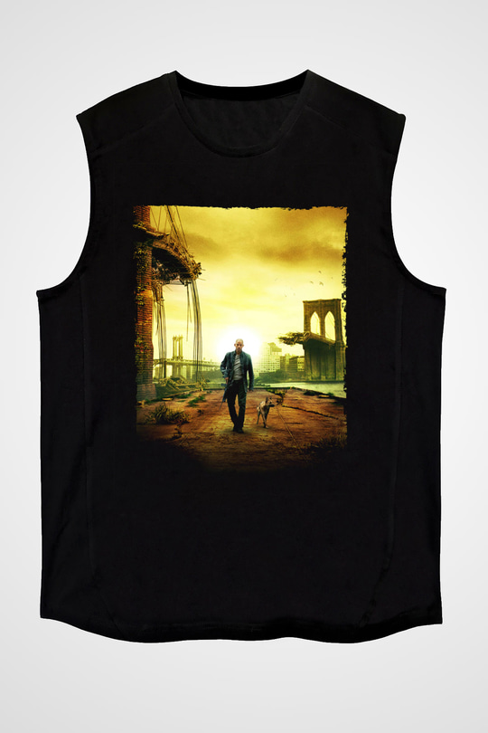 Unisex Ben Efsaneyim (I Am Legend) Baskılı Siyah Kolsuz Tshirt