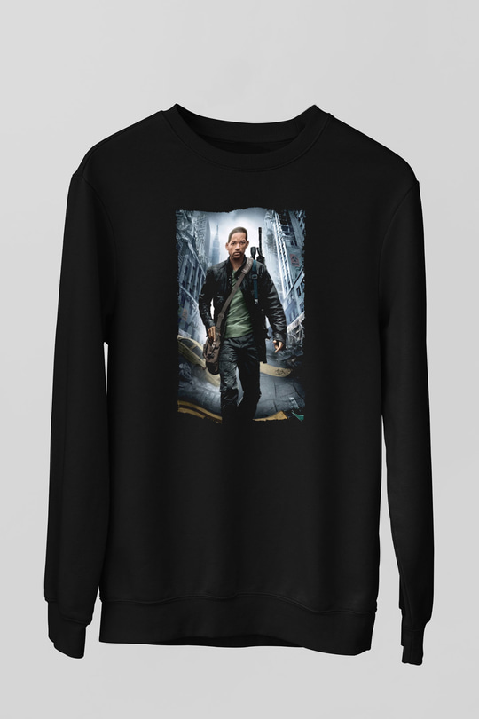 Unisex Ben Efsaneyim (I Am Legend) Baskılı Siyah Sweatshirt