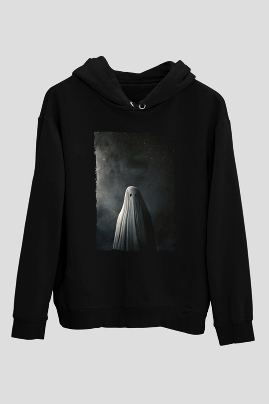 Unisex Bir Hayalet Hikâyesi (A Ghost Story) Baskılı Siyah Kapüşonlu Sweatshirt