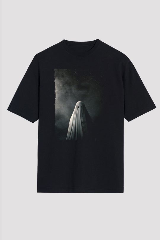 Unisex Bir Hayalet Hikâyesi (A Ghost Story) Baskılı Siyah Oversize Tişört
