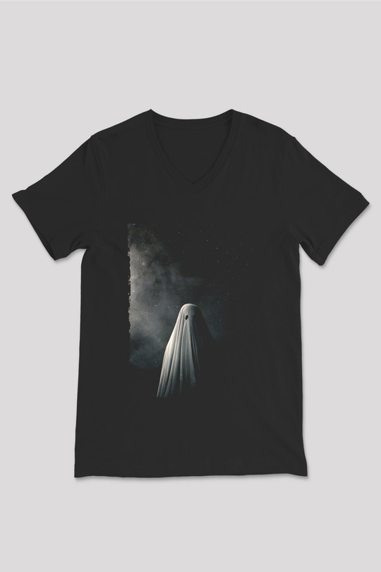 Unisex Bir Hayalet Hikâyesi (A Ghost Story) Baskılı Siyah V Yaka Tişört