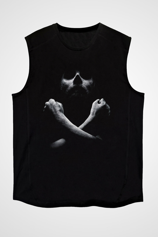 Unisex Black Sails Baskılı Siyah Kolsuz T-shirt