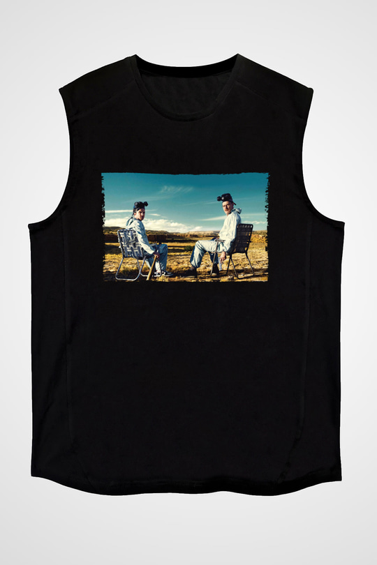 Unisex Breaking Bad Baskılı Siyah Kolsuz Tişört