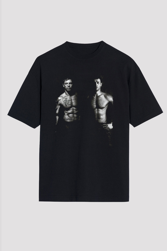 Unisex Büyük Dövüş (Warrior) Baskılı Siyah Oversize Tshirt