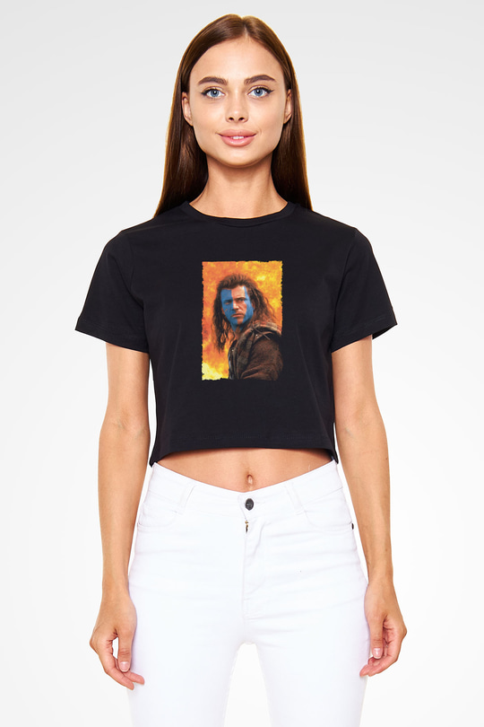 Unisex Cesur Yürek (Braveheart) Baskılı Siyah Crop Top Tişört