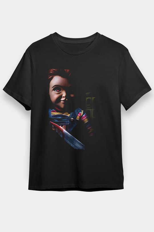 Unisex Chucky (Child's Play) Baskılı Siyah Tshirt
