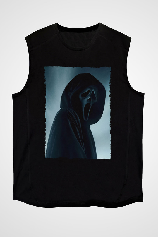 Unisex Çığlık (Scream) Baskılı Siyah Kolsuz Tshirt