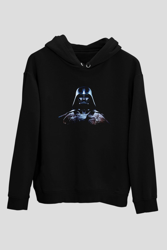 Unisex Darth Vader Baskılı Siyah Kapüşonlu Sweatshirt