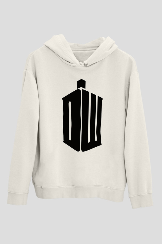 Unisex Doctor Who Baskılı Beyaz Kapüşonlu Sweatshirt