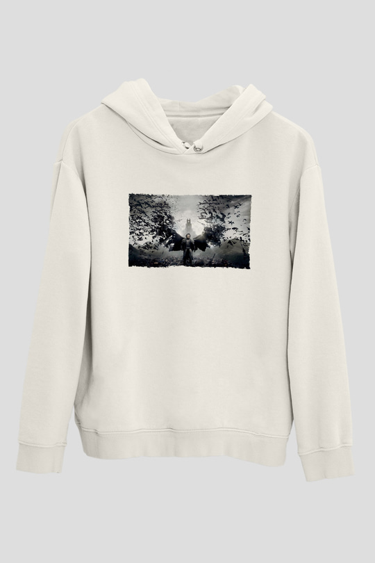 Unisex Dracula Untold Baskılı Beyaz Kapüşonlu Sweatshirt