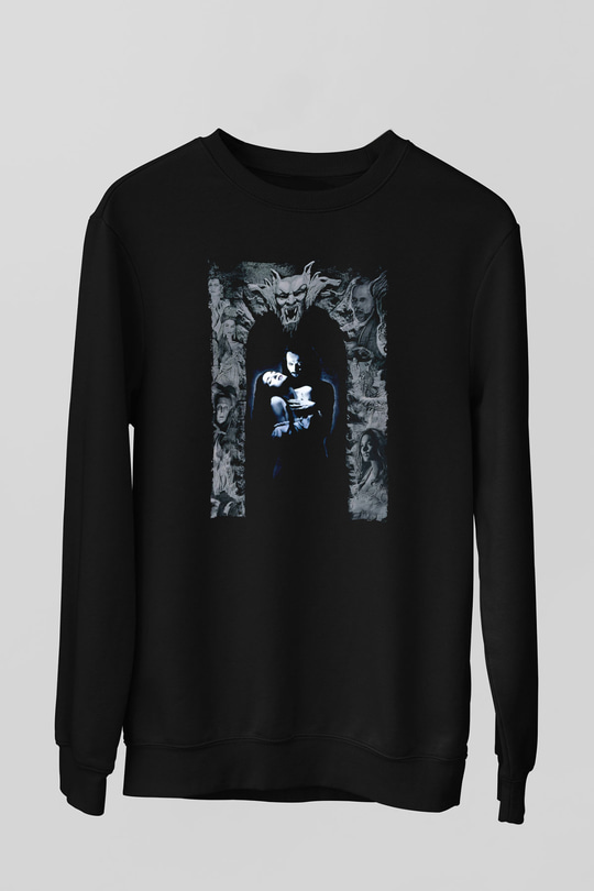 Unisex Drakula Baskılı Siyah Sweatshirt