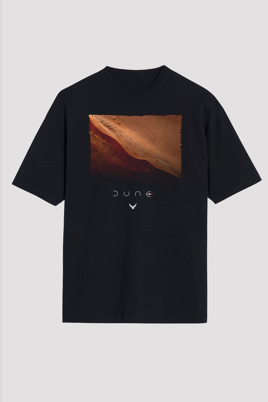 Unisex Dune Çöl Gezegeni (Dune) Baskılı Siyah Oversize Tişört