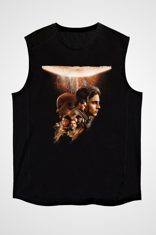 Unisex Dune Part Two Baskılı Siyah Kolsuz T-shirt