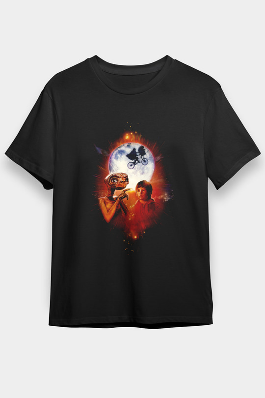 Unisex E.T. (E.T. the Extra-Terrestrial) Baskılı Siyah Tişört