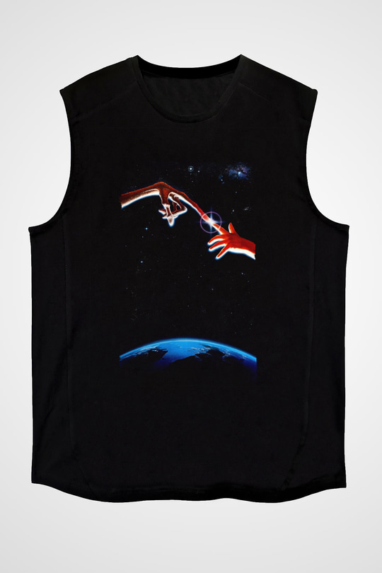 Unisex E.T. (E.T. the Extra-Terrestrial) Baskılı Siyah Kolsuz T-shirt