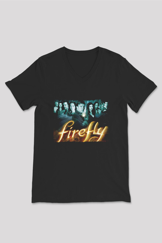 Unisex Firefly Baskılı Siyah Unisex V Yaka Tişört
