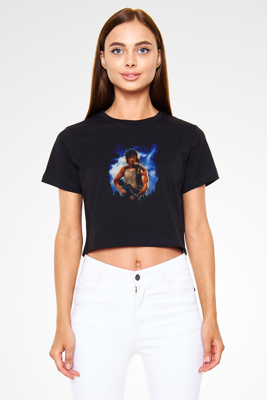 Unisex First Blood Baskılı Siyah Crop Top Tshirt