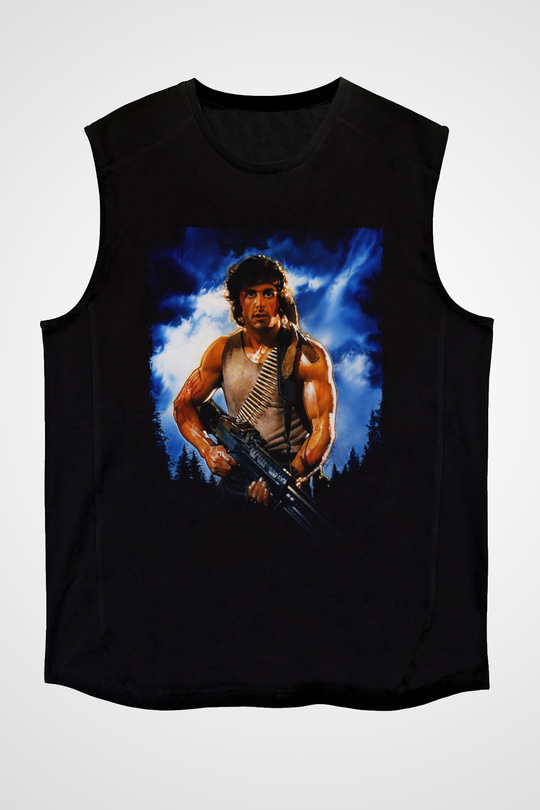 Unisex First Blood Baskılı Siyah Kolsuz Tshirt