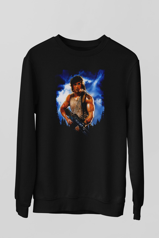 Unisex First Blood Baskılı Siyah Sweatshirt