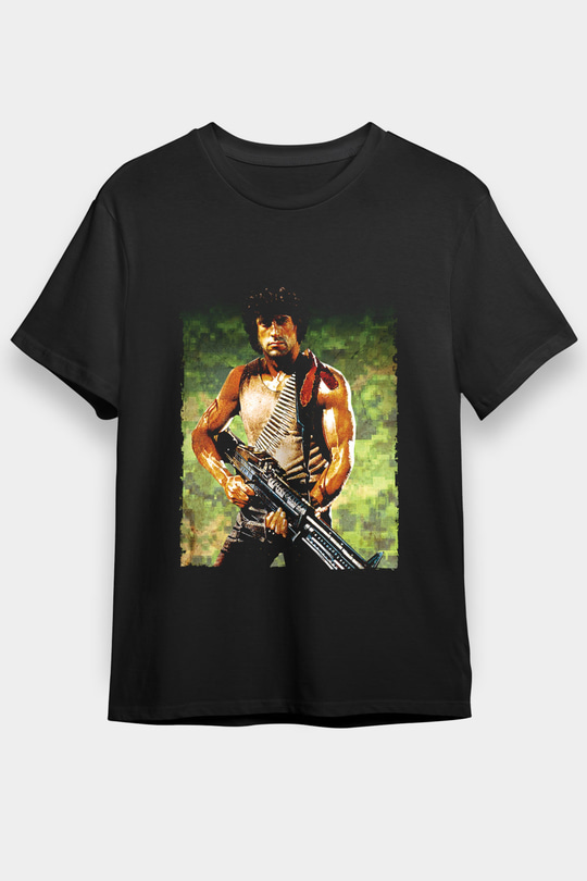 Unisex First Blood Baskılı Siyah Tişört