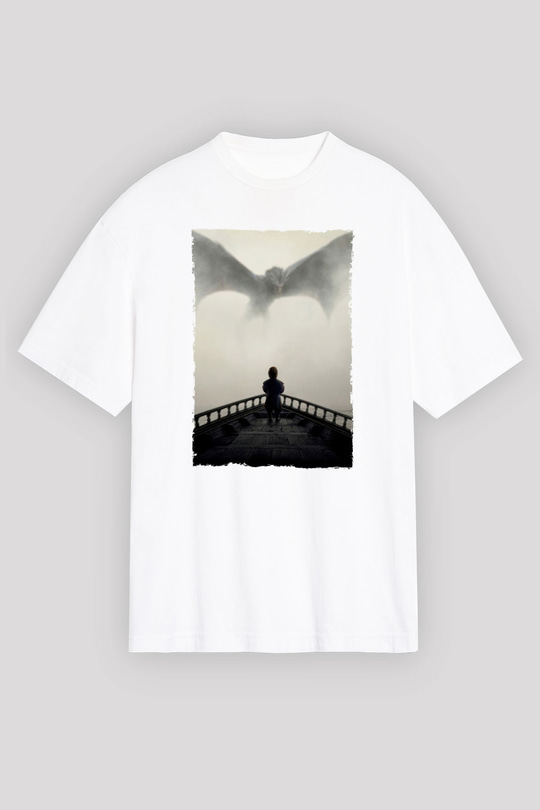 Unisex Game of Thrones Baskılı Beyaz Oversize Tişört