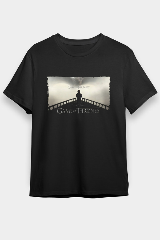 Unisex Game of Thrones Baskılı Siyah Tişört