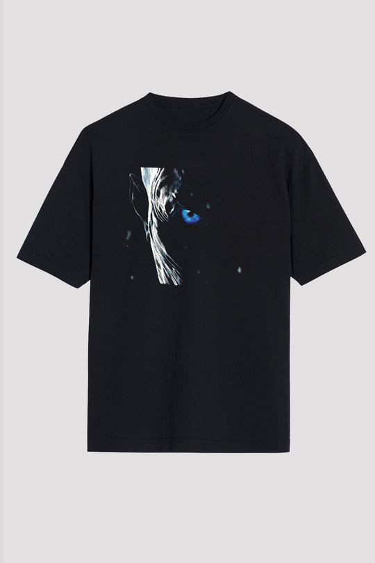 Unisex Game of Thrones Baskılı Siyah Unisex Oversize Tişört