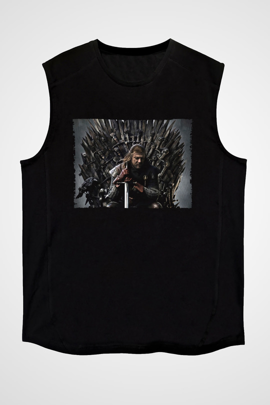 Unisex Game of Thrones Baskılı Siyah Unisex Kolsuz Tshirt