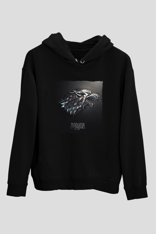 Unisex Game of ThronesBaskılı Siyah Kapüşonlu Sweatshirt