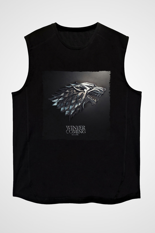 Unisex Game of ThronesBaskılı Siyah Kolsuz Tişört