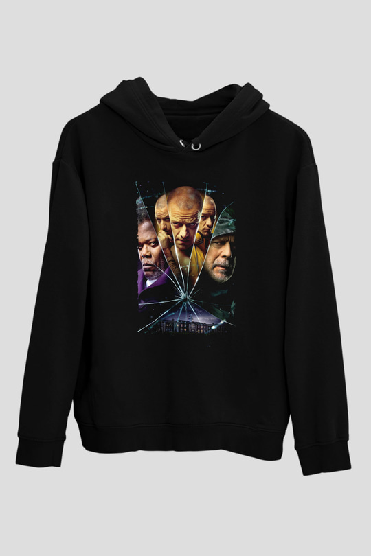 Unisex Glass Baskılı Siyah Kapüşonlu Sweatshirt