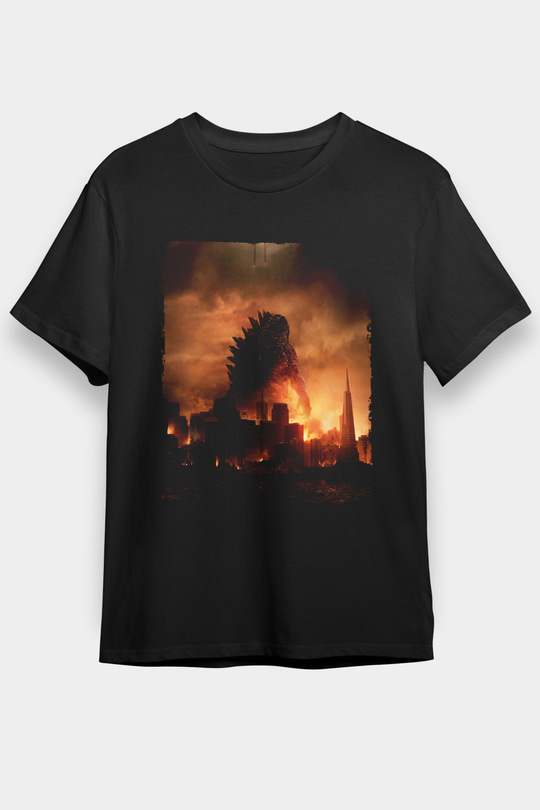 Unisex Godzilla Baskılı Siyah Tshirt