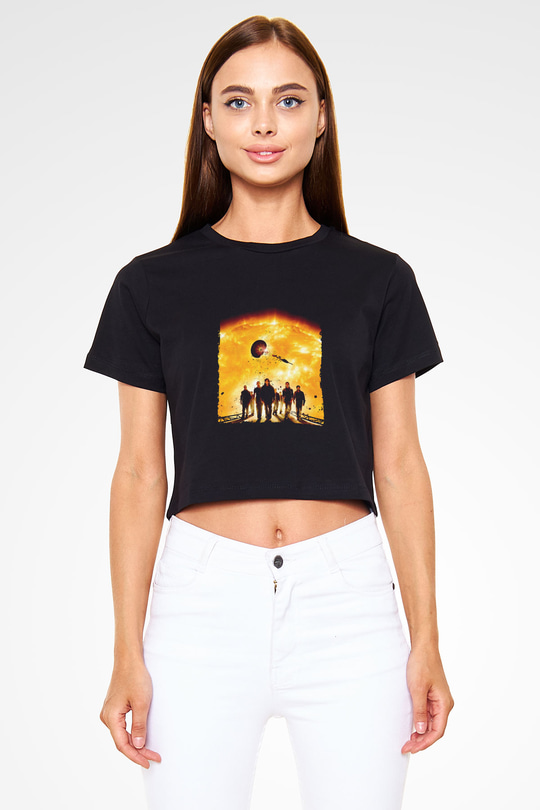 Unisex Gün Işığı (Sunshine) Baskılı Siyah Crop Top T-shirt