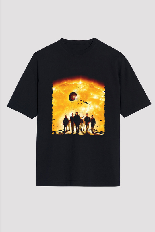 Unisex Gün Işığı (Sunshine) Baskılı Siyah Oversize T-shirt