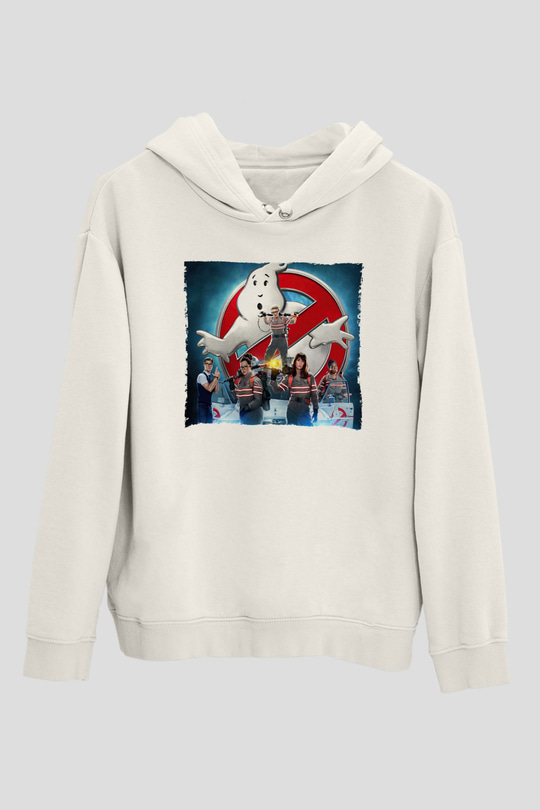 Unisex Hayalet Avcıları (Ghostbusters) Baskılı Beyaz Kapüşonlu Sweatshirt