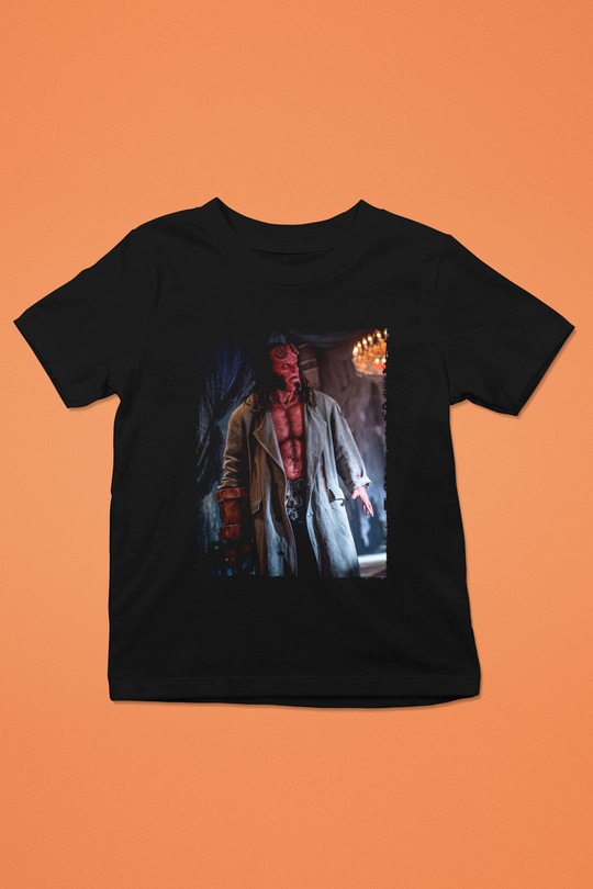 Unisex Hellboy Baskılı Siyah Çocuk Tişört