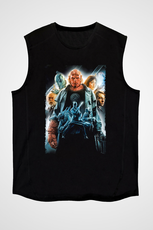 Unisex Hellboy Baskılı Siyah Unisex Kolsuz Tişört