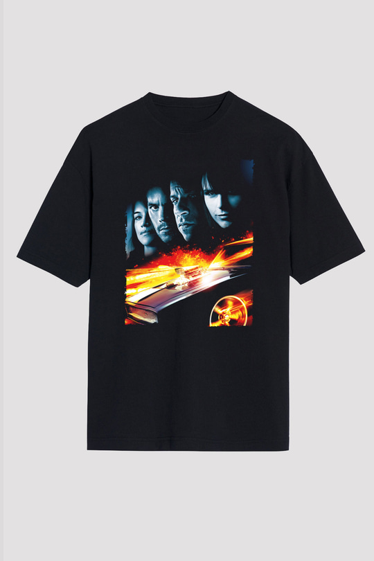 Unisex Hızlı ve Öfkeli 5 Rio Soygunu (Fast Five) Baskılı Siyah Oversize Tshirt