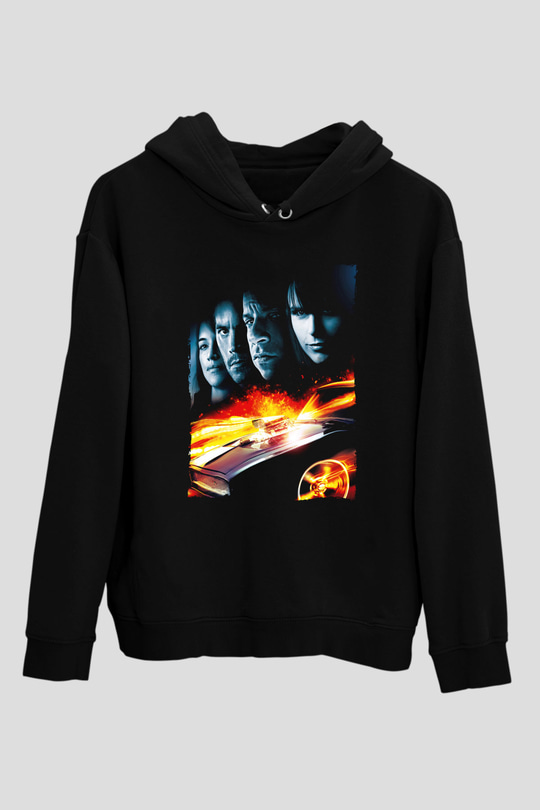 Unisex Hızlı ve Öfkeli 5 Rio Soygunu (Fast Five) Baskılı Siyah Kapüşonlu Sweatshirt