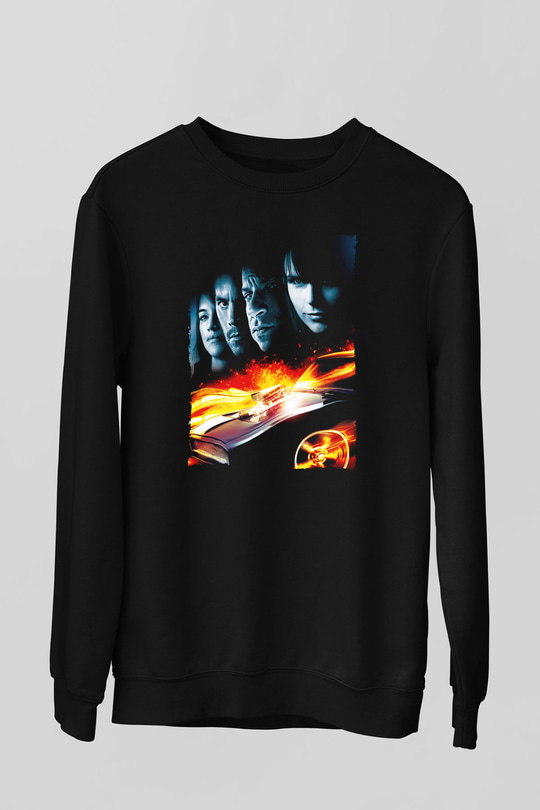 Unisex Hızlı ve Öfkeli 5 Rio Soygunu (Fast Five) Baskılı Siyah Sweatshirt