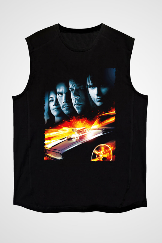Unisex Hızlı ve Öfkeli 5 Rio Soygunu (Fast Five) Baskılı Siyah Kolsuz Tshirt