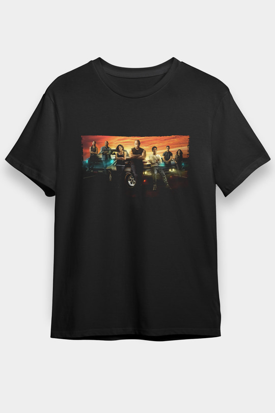Unisex Hızlı ve Öfkeli (Fast & Furious) Baskılı Siyah Tişört