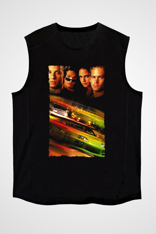 Unisex Hızlı ve Öfkeli (Fast & Furious) Baskılı Siyah Unisex Kolsuz Tişört