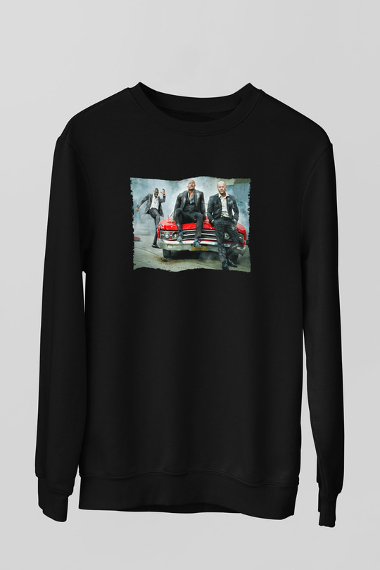 Unisex Hızlı ve Öfkeli Hobbs ve Shaw (Hobbs & Shaw) Baskılı Siyah Sweatshirt