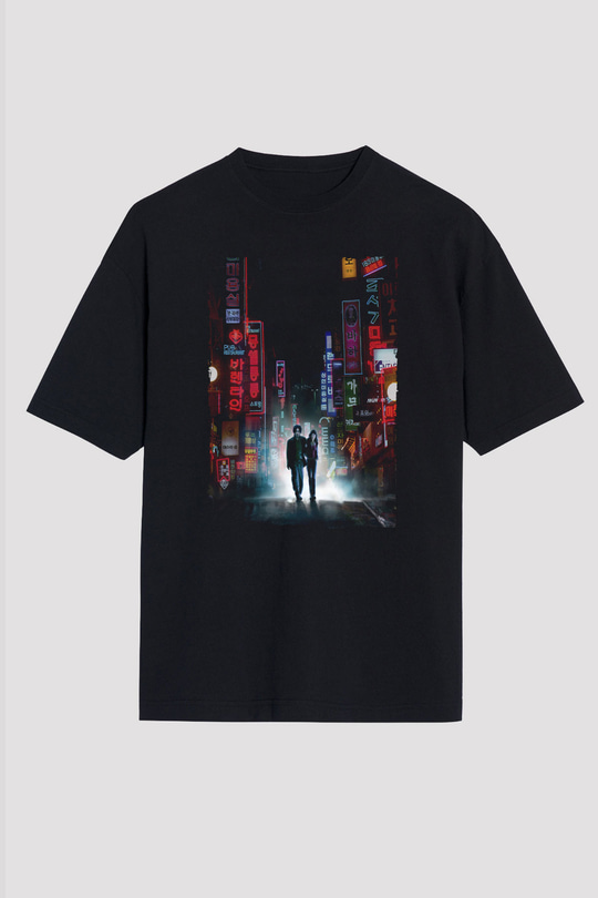 Unisex İhtiyar Delikanlı (Oldboy) Baskılı Siyah Oversize Tişört
