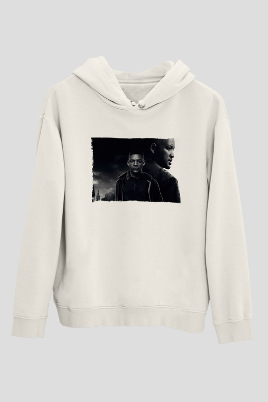 Unisex İkizler Projesi (Gemini Man) Baskılı Beyaz Kapüşonlu Sweatshirt