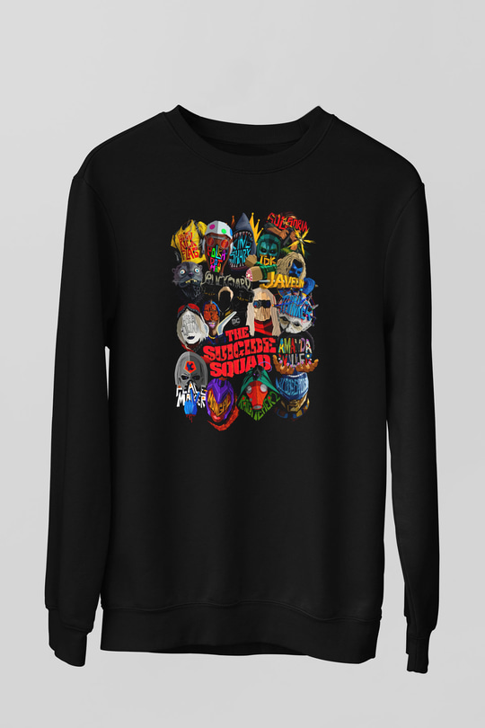 Unisex İntihar Timi (The Suicide Squad) Baskılı Siyah Sweatshirt